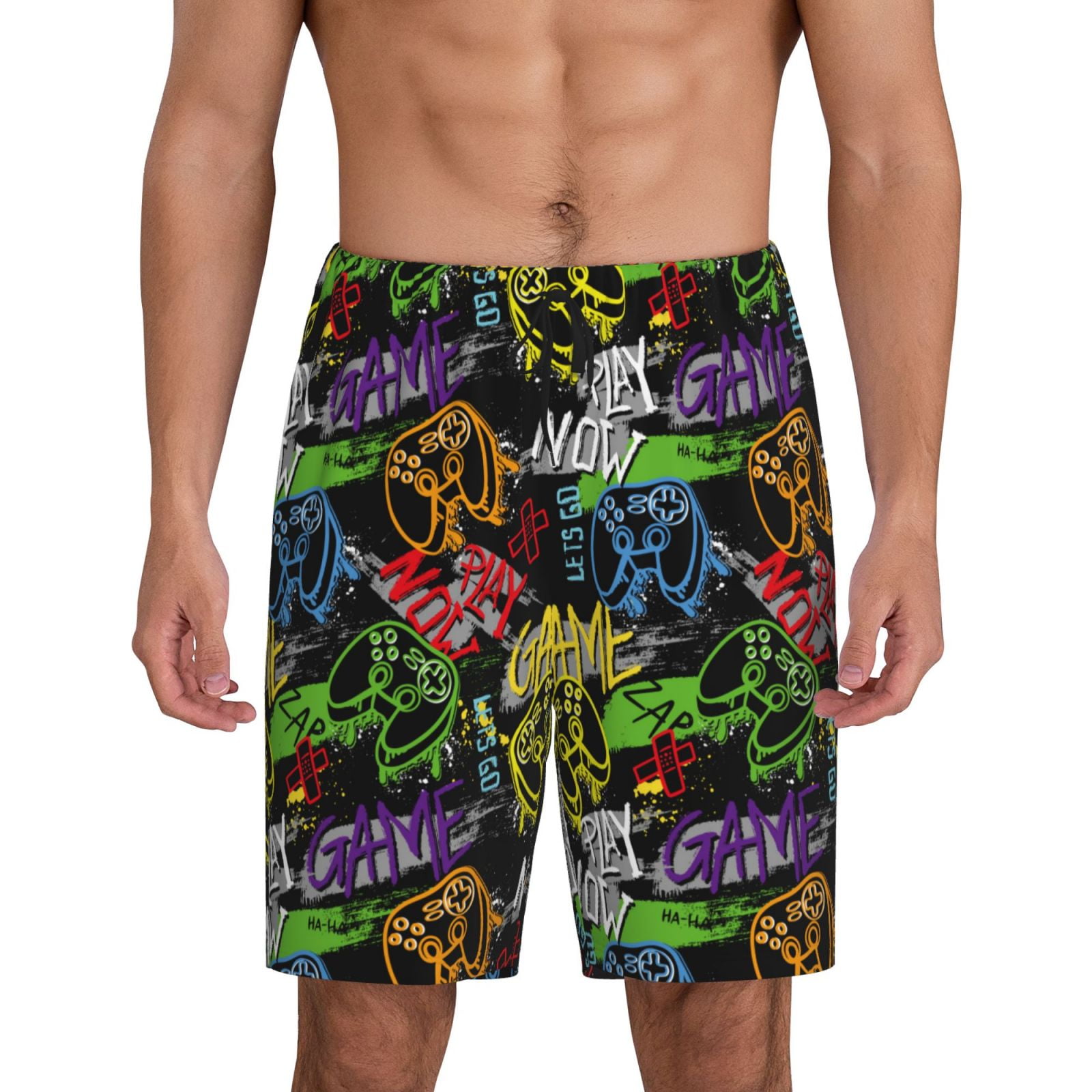 Jgfou Game Joysticks Print Pajama Shorts Mens Pajama Pants with Pocket