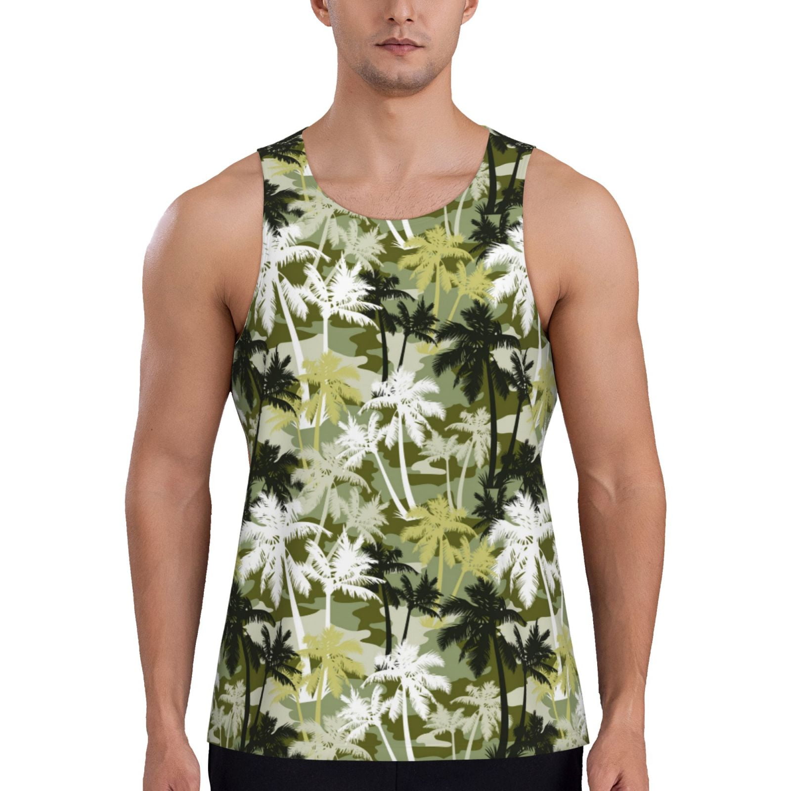 Jgfou Hawaii Palms Pattern Quick Dry Workout Tank Top Gym Muscle Tee