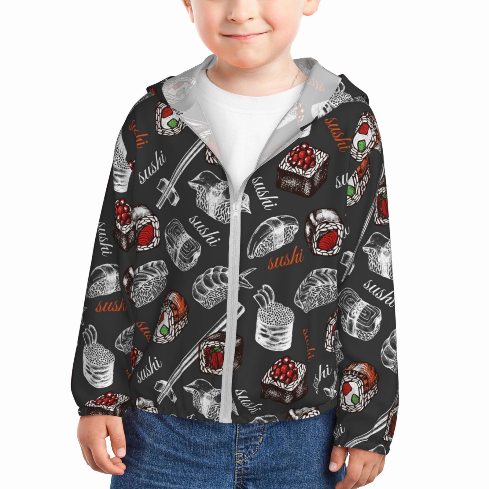 Jgfou Japanese Sushi Hashi Print Sun Protection Jacke Hoodie for Kids