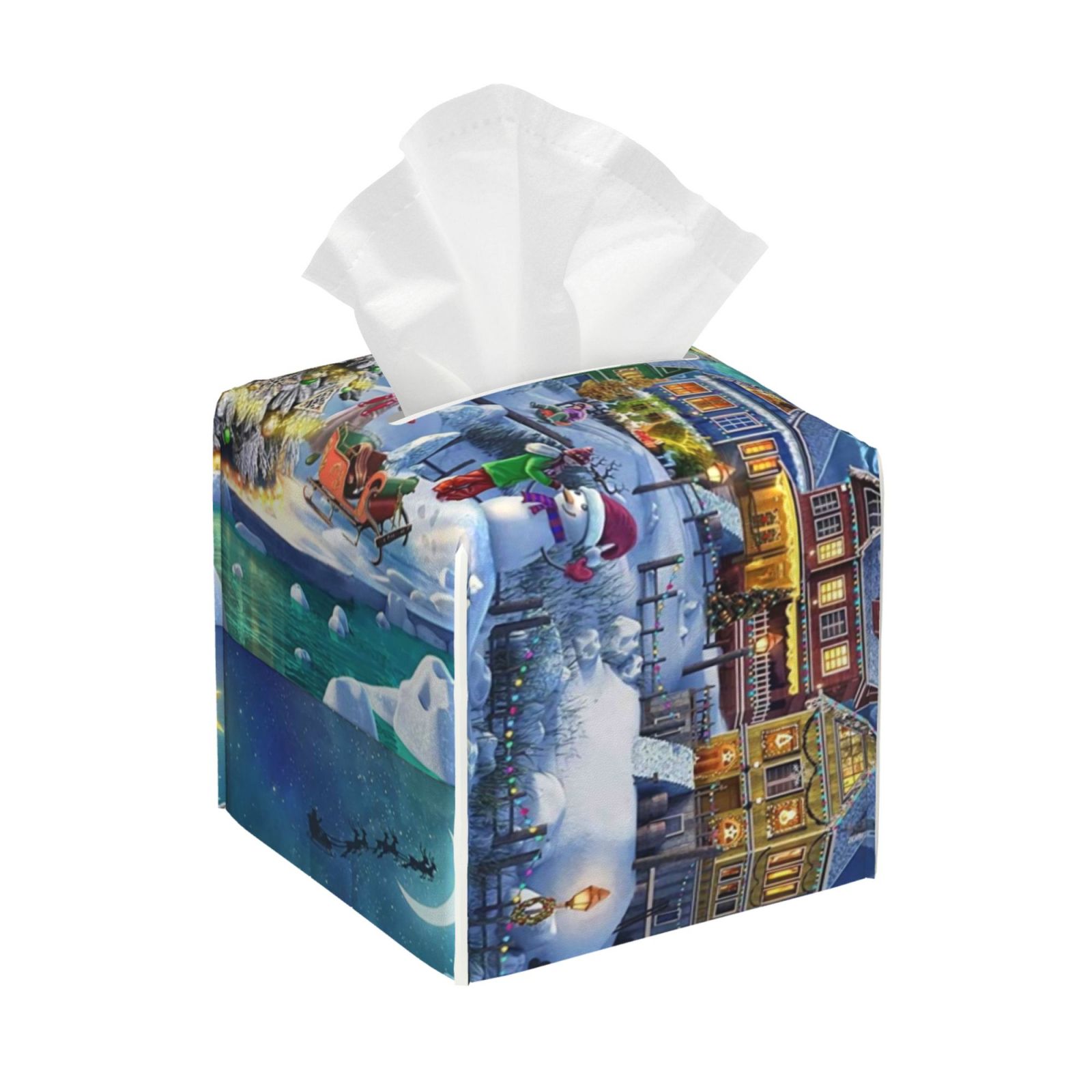 Jgfou Leather Tissue Box Cover Square Christmas Tree Print Tissue Box