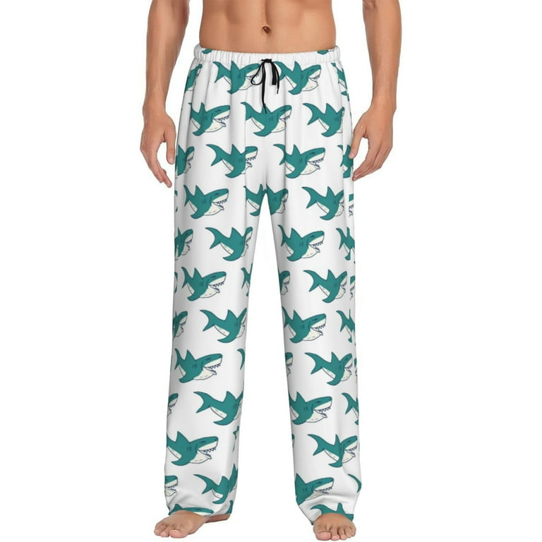 Jgfou Mens Pajama Pants Cartoon Shark for Sleep Lounge Pants Drawstring Pj Bottoms with Pockets Small