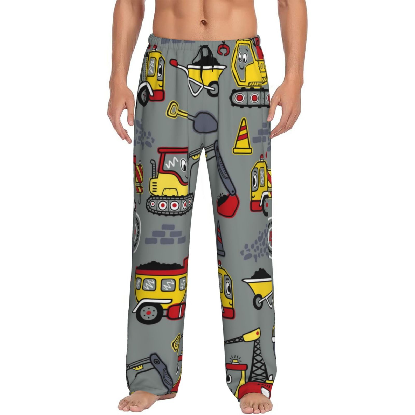 Jgfou Mens Pajama Pants Funny Construction for Sleep Lounge Pants Drawstring Pj Bottoms with Pockets XX Large