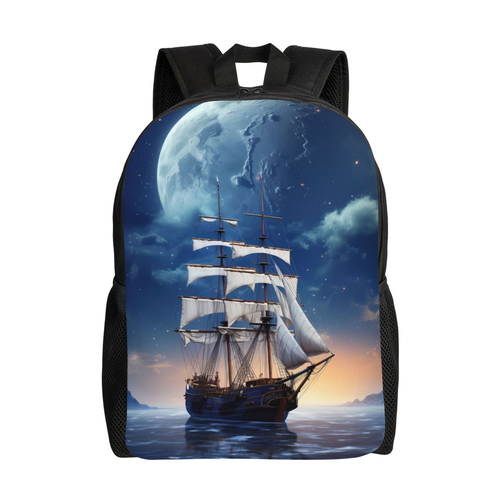 Jgfou Moonlit Night Sea Sailboat Print Small Travel Laptop Backpack for ...