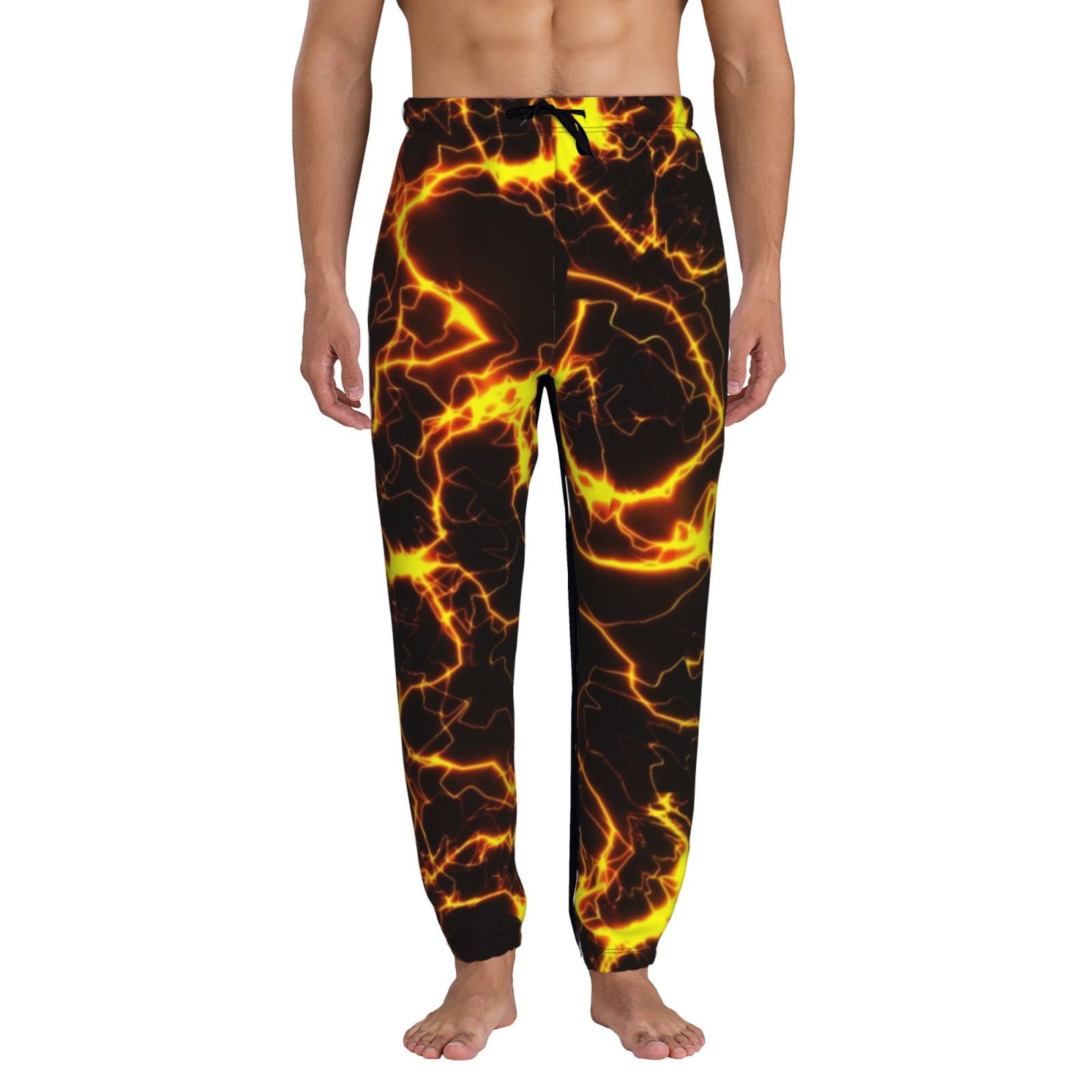 Jgfou Orange Lightning Print Sweatpants for Men Joggers Men s Athletic Sweatpants with Pockets Small