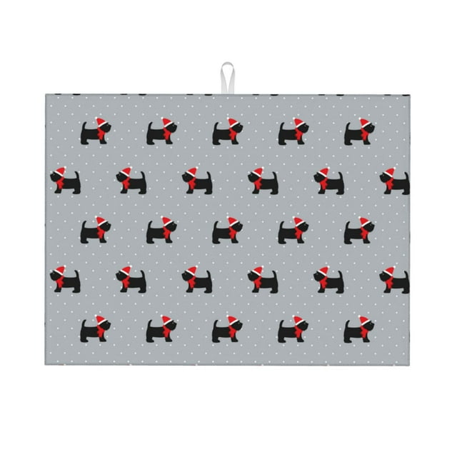 Jgfou Polka Dot Christmas Dog Print Dish Drying Mat Large Dish Drying