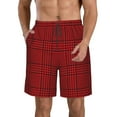 Jgfou Red Black Houndstooth for Men's Swim Trunks Hawaiian Bathing Mesh