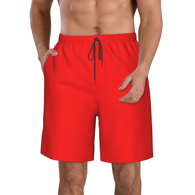 Jgfou Red for Men's Swim Trunks Hawaiian Bathing Mesh Lining Suit