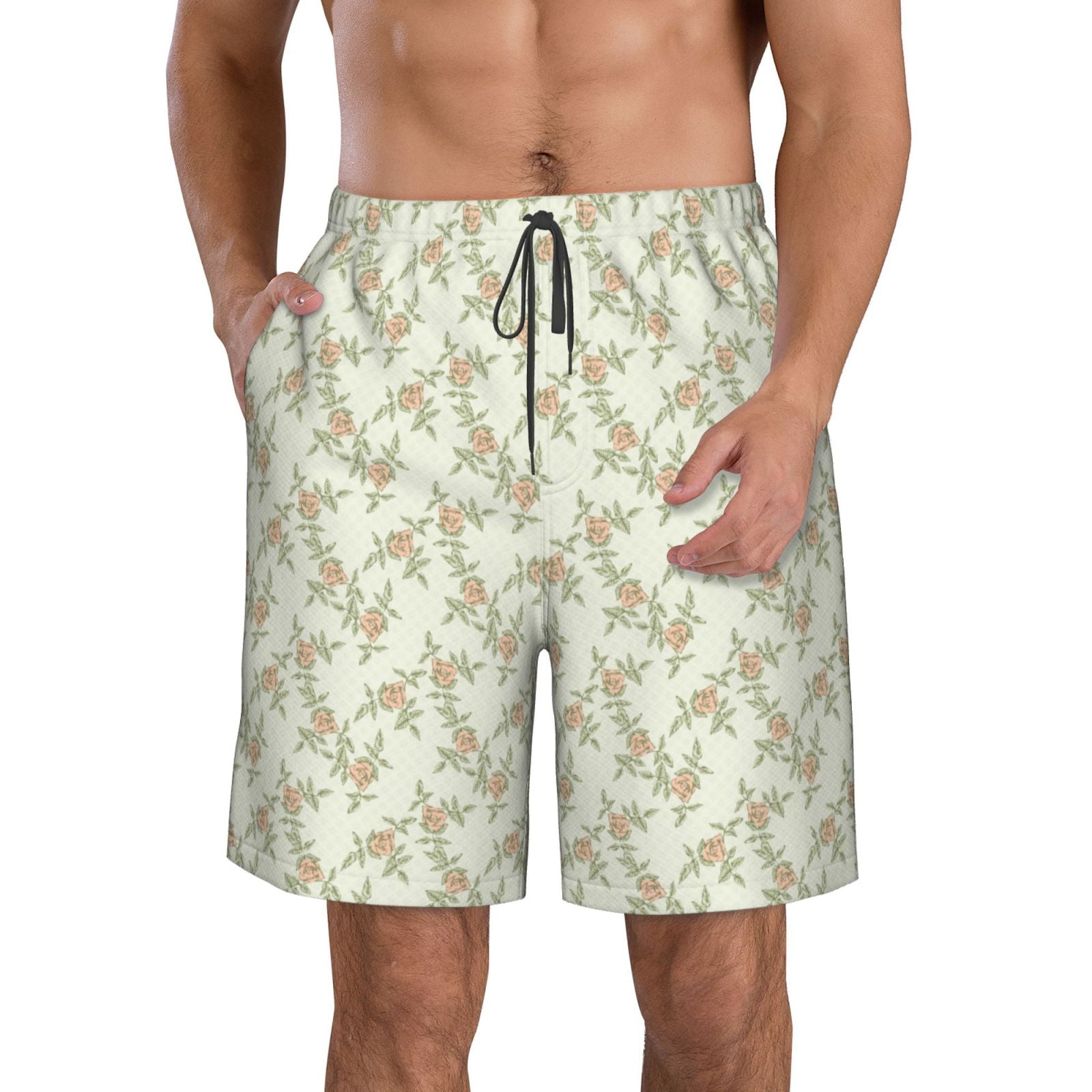 Jgfou Rose (2) for Men's Swim Trunks Hawaiian Bathing Mesh Lining Suit
