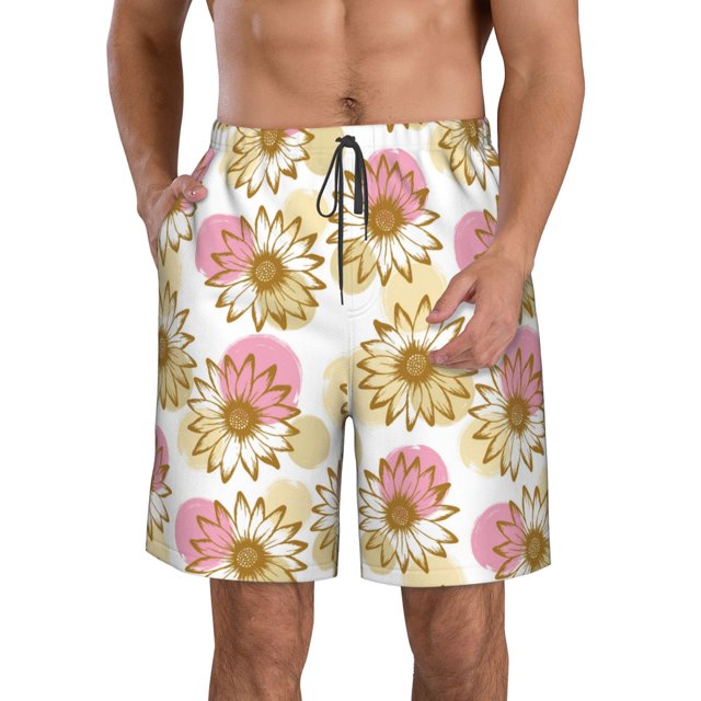 Jgfou Sunflowers for Men's Swim Trunks Hawaiian Bathing Mesh Lining