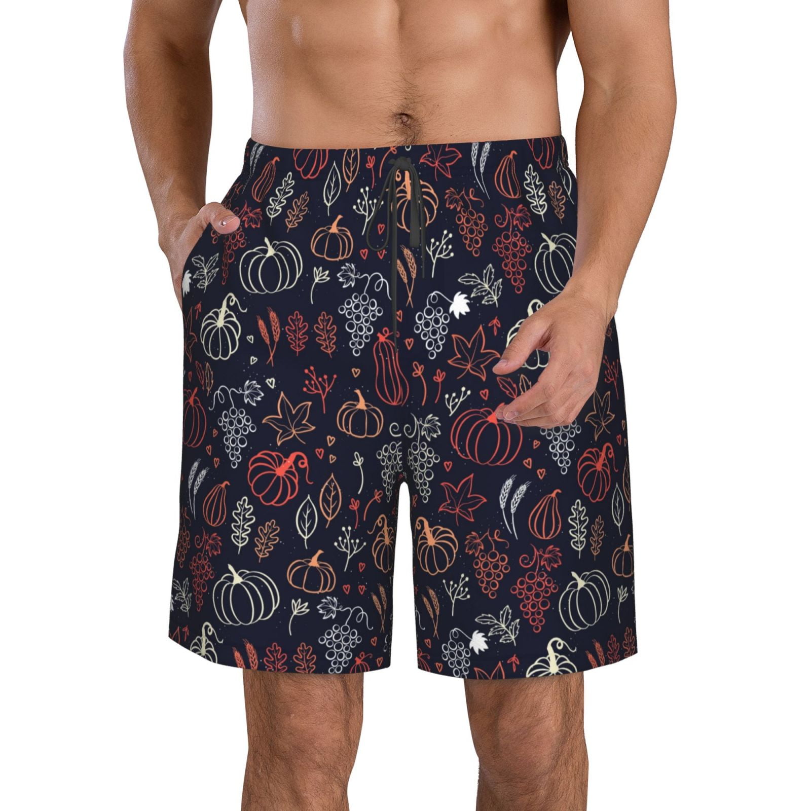 Jgfou Thanksgiving Seamless Pattern for Men's Swim Trunks Hawaiian