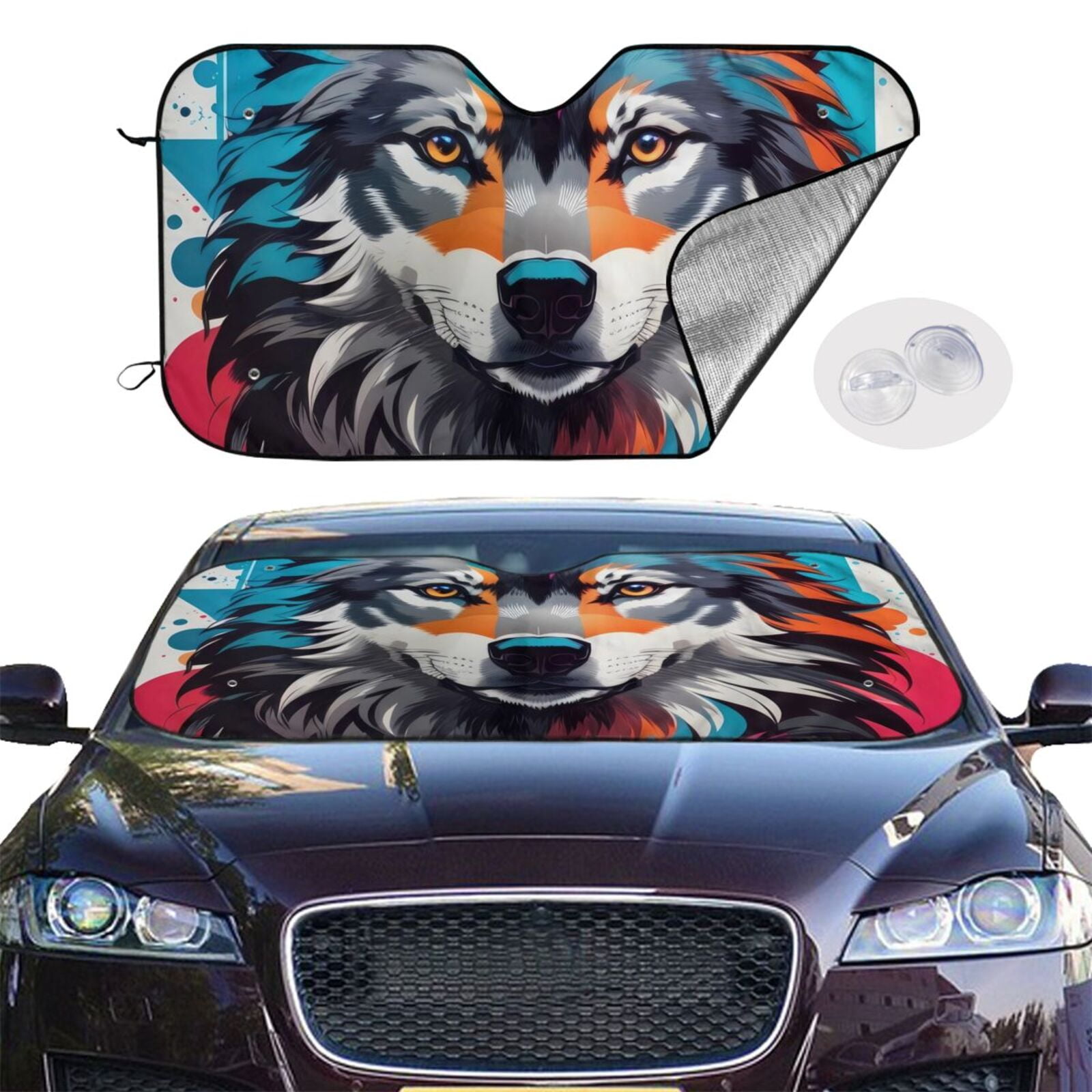 Jgfou Tie-Dye Wolf Head Windshield Sun Shades,Car Sun Shade for Front ...