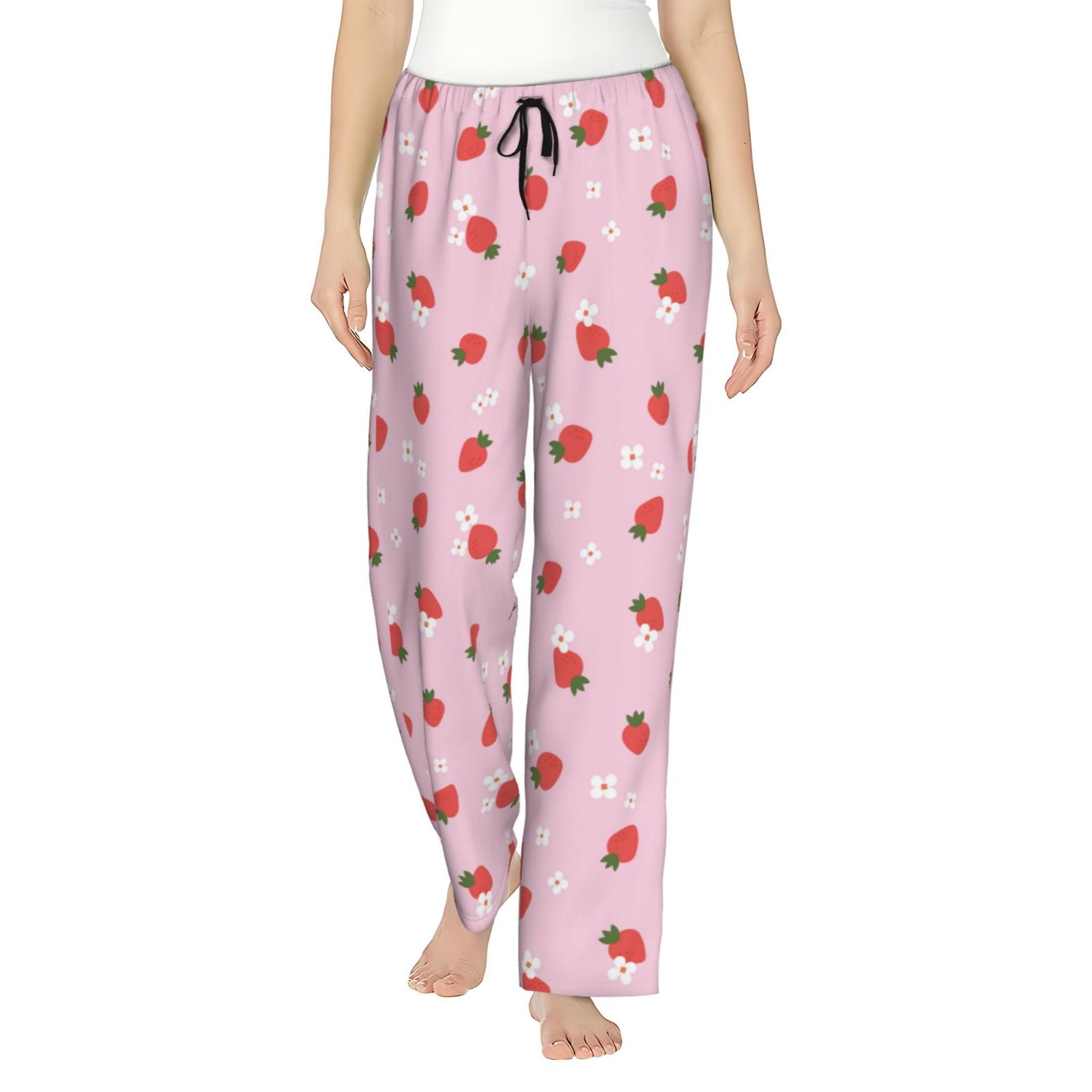 Jgfou Womens Pajama Pants Strawberry Floral for Sleep Lounge Pants Drawstring Pj Bottoms with Pockets Small