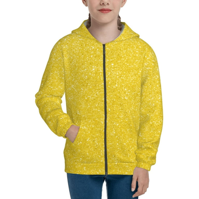 Jgfou Yellow Glitter Print Boys Girls Zip Up Hoodies Sweatshirts Cool Pullover with Pockets Small