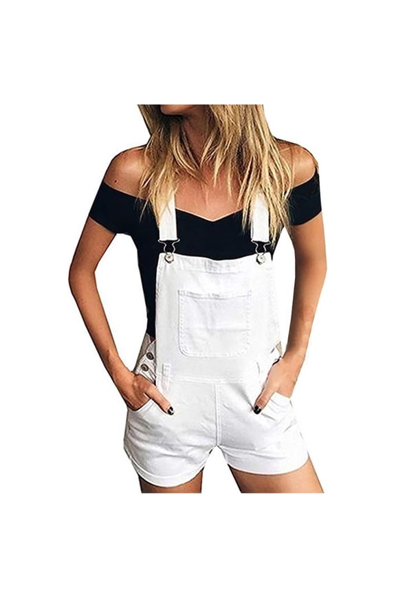 Women's Shorts Slim Fit Camo Green Jumpsuit Overalls, White (M)