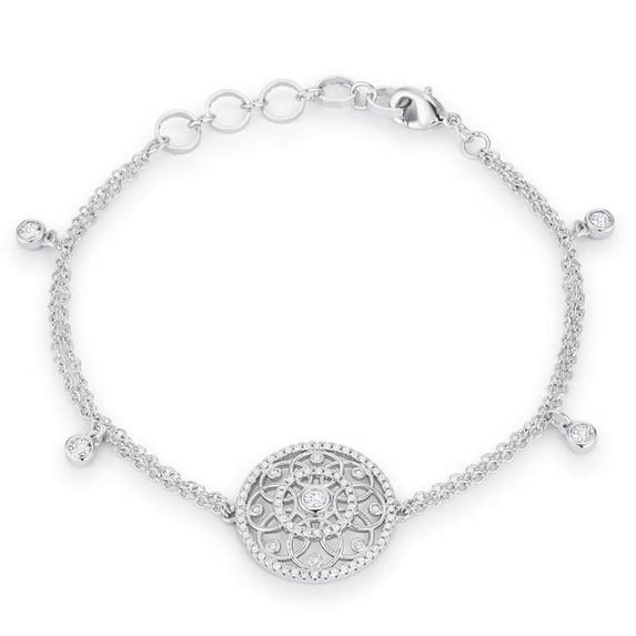 Jgoodin B01496R-C01 0.5 CT Rhodium Bracelet with Interlocking Circles & Cubic Zirconia - Clear