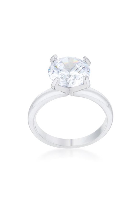 Jgoodin R08472R-C01-08 4.4 CT Hanna Cubic Zirconia Rhodium Classic Solitaire Ring - Size 8, Clear