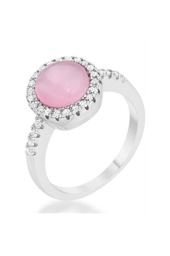 Jgoodin R08501R-V01-08 Womens Patricia 0.3 CT Cubic Zirconia Cats Eye Rhodium Classic Ring, Pink - Size 8