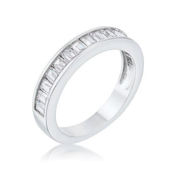 Jgoodin R08560R-C01-05 Baguette Cut Cubic Zirconia Rhodium Wedding Band - Clear, Size 5