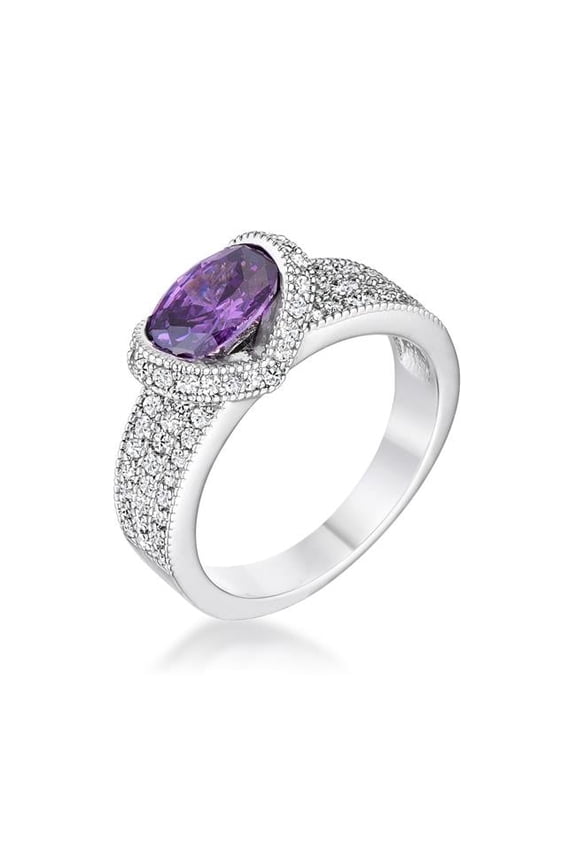 Jgoodin R08566R-C20-08 1.6 CT Amethyst Oval Cubic Zirconia Ring, Clear - Size 8