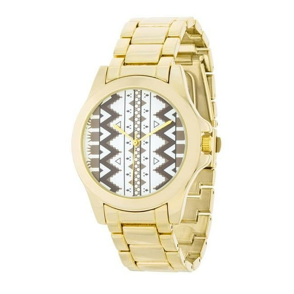 Jgoodin TW-13167-V02 Womens Gold Watch with Designed Dial, White & Brown Dial