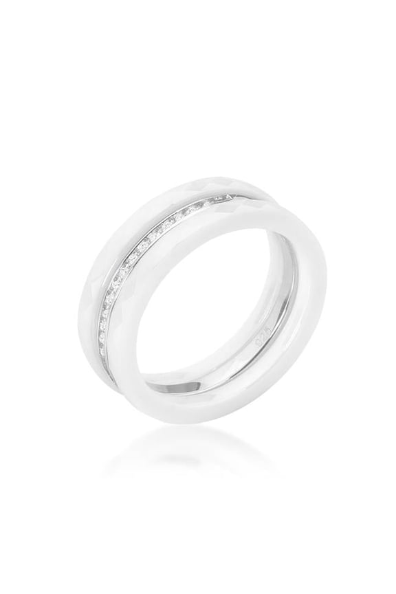 Jgoodin Womens Ceramic Triplet Ring with Cubic Zirconia - White - Size 10