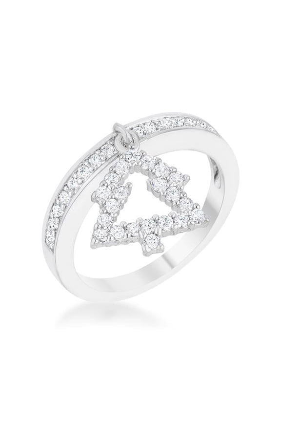Jgoodin  Womens Christmas Tree 0.3 CT Cubic Zirconia Rhodium Simple Holiday Charm Band Ring