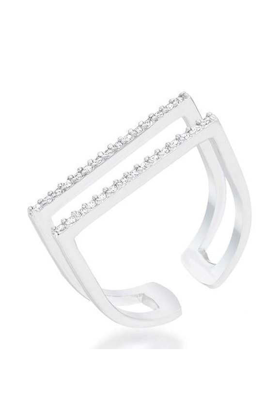Jgoodin Womens Jenn 0.2 CT Cubic Zirconia Rhodium Pave Parallel Ring - Size 5