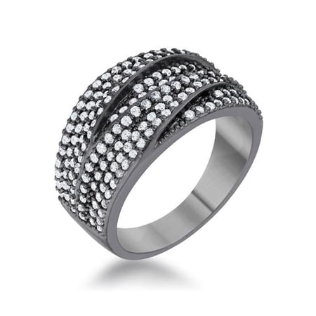 Jgoodin Womens Kina 1.7 CT Cubic Zirconia Hematite Contemporary Cocktail Ring - Clear & Jet Black - Size 5