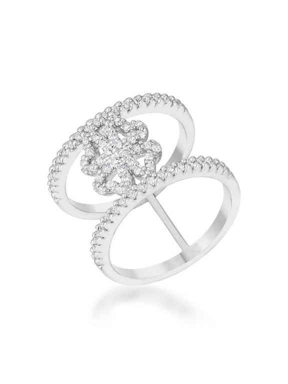 Jgoodin Womens Lauren 0.4 CT Cubic Zirconia Rhodium Delicate Clover Wrap Ring - Size 6
