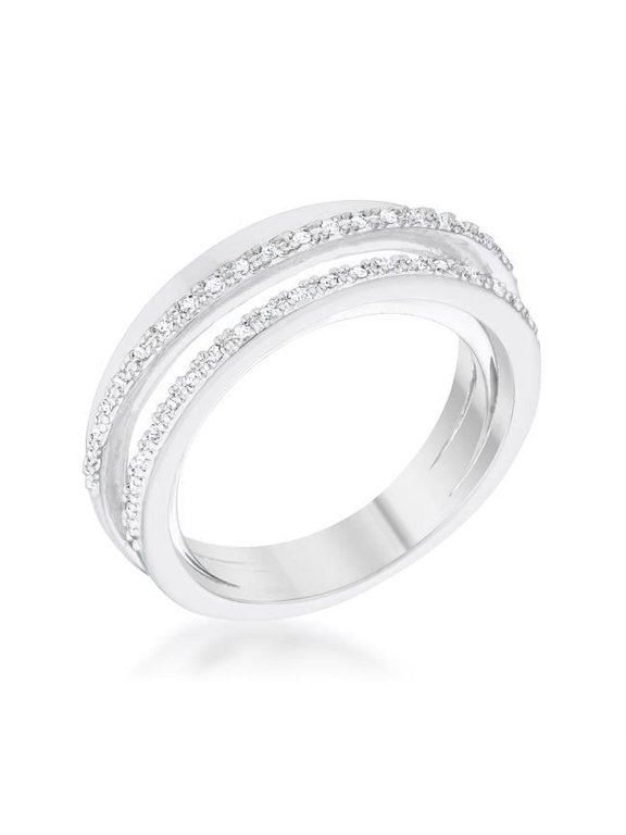 Jgoodin Womens Laurie 0.2 CT Cubic Zirconia Rhodium Contemporary Trio Band Ring - Size 9