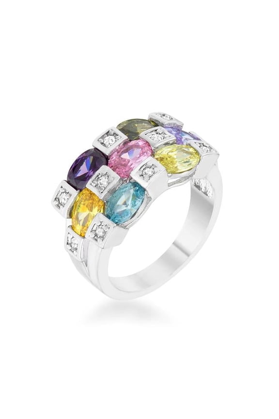 Jgoodin  Womens Mina 3.1 CT Cubic Zirconia Rhodium Cocktail Ring - Multi Color - Size 5