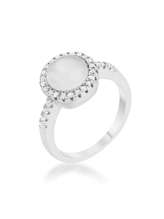 Jgoodin Womens Patricia 0.3 CT Cubic Zirconia Cats Eye Rhodium Classic Ring - White - Size 7