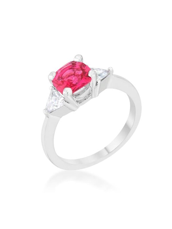 Jgoodin Womens Shonda 1.8 CT Cubic Zirconia Rhodium Cushion Classic Statement Ring - Fuchsia - Size 5
