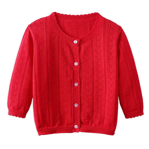 Jgppe Baby Girl Thin Sweater Cotton Solid Color Long Sleeve Button up Knit Cardigans for 18Months-7Years