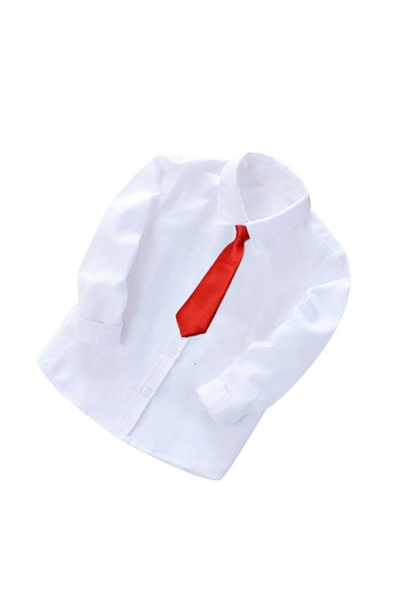 Boys Dress Shirts Button down Shirt Long Sleeve and Tie Sets Solid Color Uniforms for Kids 2-14 Years