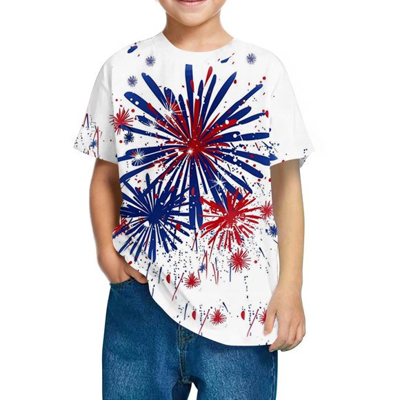 Jgppe Boys Girls Cotton Summer Tshirts Crewneck Cute Printed Short Sleeve Casual Tee Tops Independence Day 3-10Years