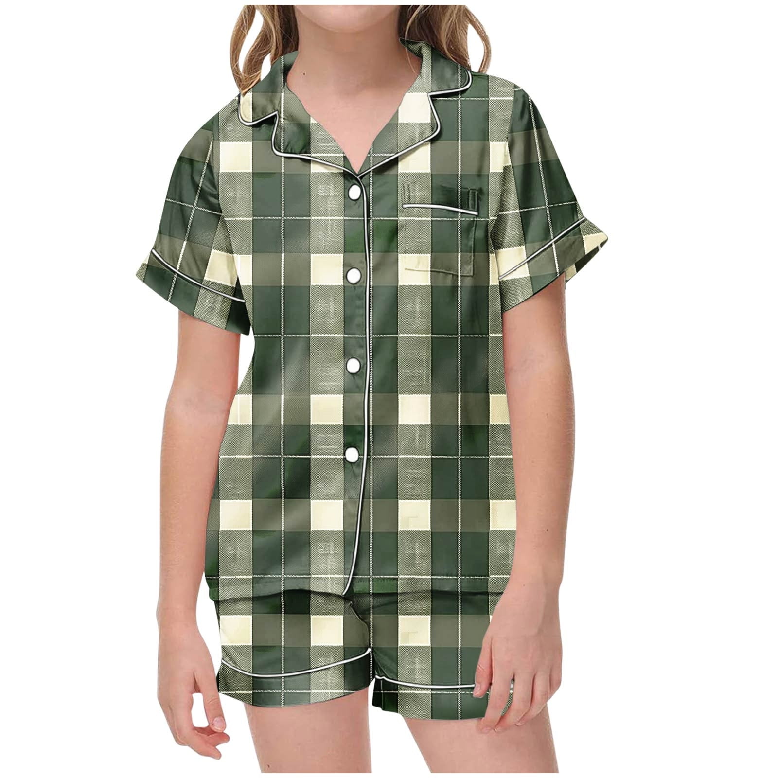 Jgppe Boys Girls Pajamas Set Plaid Silk Short Sleeve Button Down Shirt jgppe-boys-girls-pajamas-set-plaid-silk-short-sleeve-button-down-shirt