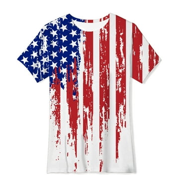 Jgppe Boys Summer T Shirts Printed Crewneck Colorful Loose Short Sleeve Cotton Tee Tops Independence Day 4-16Years
