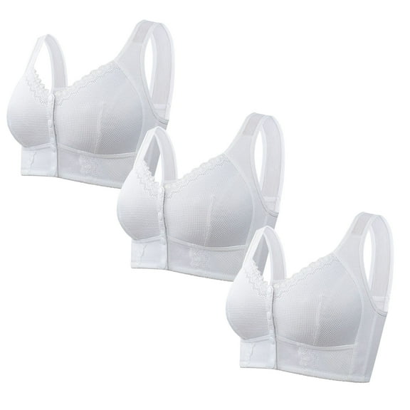 KyCheLot Bra for Women Front Closure Senior Bras 3 Pack Comfy Wireless Breathable Snap Support Everyday Bras