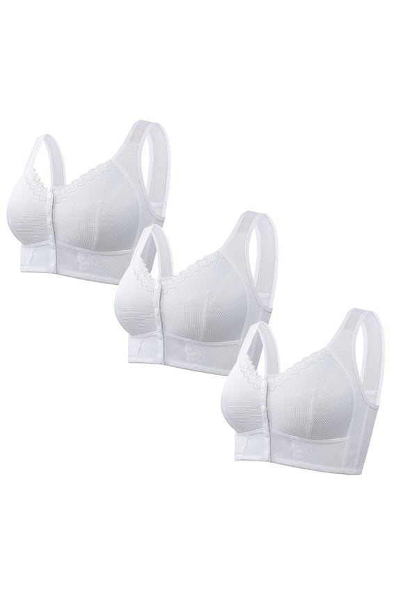 Bra for Women Front Closure Senior Bras 3 Pack Comfy Wireless Breathable Snap Support Everyday Bras