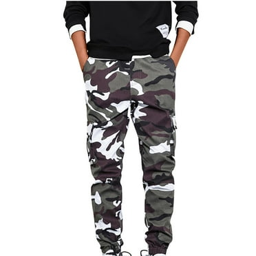 Jgppe Casual Pants for Men Plus Size Slim Camouflage with Side Pockets Straight Leg Long Pants Outdoor