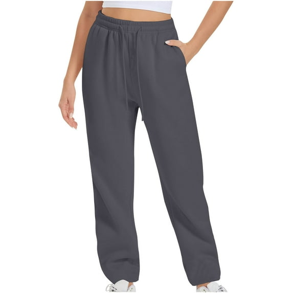 Jgppe Casual Sweatpants for Women Straight Leg Elastic Waist Solid Color Comfy Drawstring Jogger Pants with Pockets