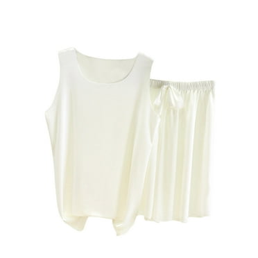 Jgppe Comfy Pajamas Set for Women Stretch Loose Seamless Crewneck Cami Top and Wide Leg Shorts with Drawstring