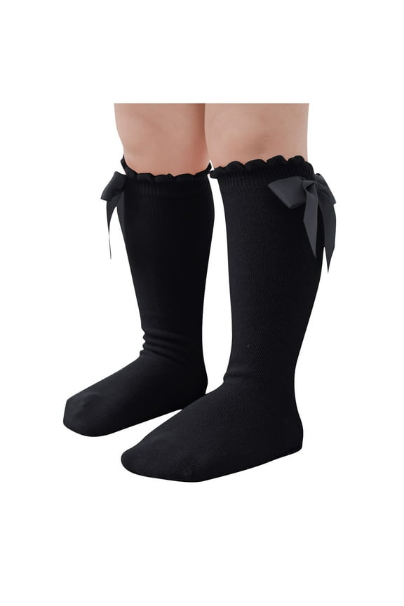 Girls Knee High Socks Cotton Cute Bow Infant Dress Socks Tube Stockings School Uniform Socks