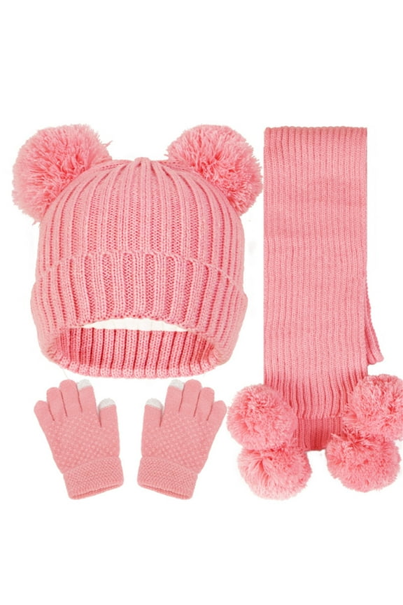 Kids Winter Warm Gloves Sets with Hat Scarf Knitted Colorful Warmer Set for Boys Girls 5-12 Years