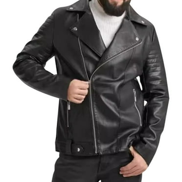 Jgppe Leather Jackets for Men Lapel Zip-Up Fashion Long Sleeve Slim Plus Size Outerwear Winter Fall Spring
