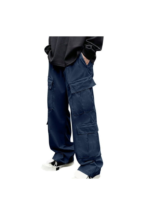 Men's Baggy Cargo Pants Drawstring with Pockets Elastic Waist Straight Leg Casual Pants