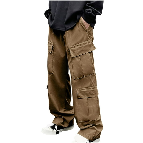 Jgppe Men's Baggy Cargo Pants Drawstring with Pockets Elastic Waist Straight Leg Casual Pants