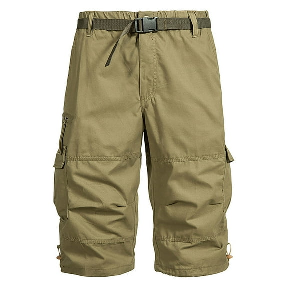 Jgppe Men's Cargo Shorts Below Knee Solid Color Multi Pockets Elastic Waist Cotton Short Summer Hiking Shorts