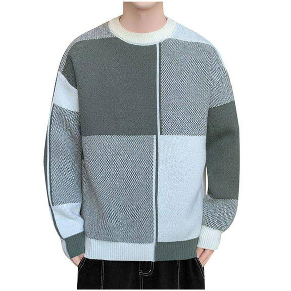 Jgppe Men's Colorblock Sweater Winter Fall Soft Warm Crewneck Long Sleeve Comfy Knitwear Shirt